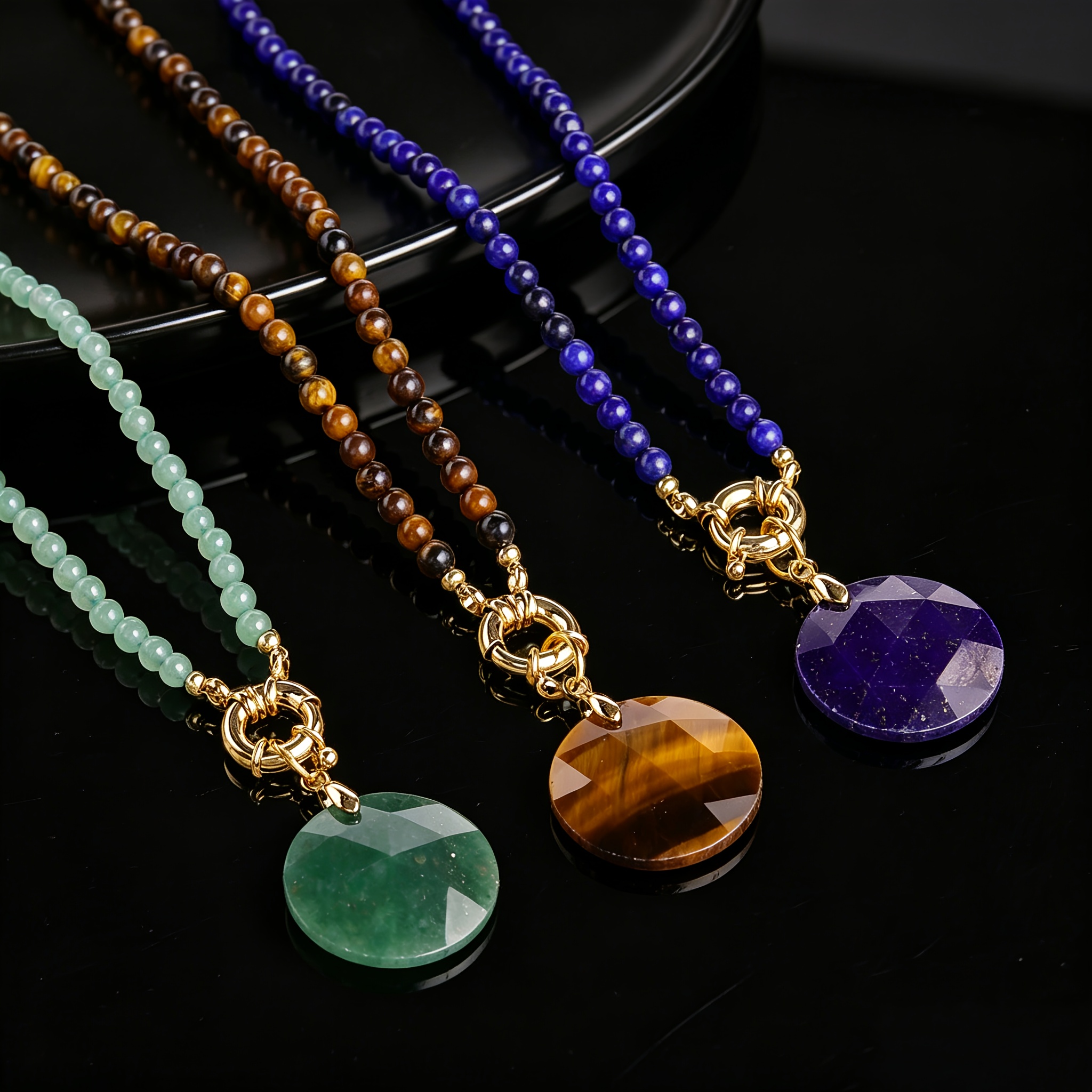Minimalist Men's Natural Stone Necklace with Tiger's Eye & Lapis Lazuli